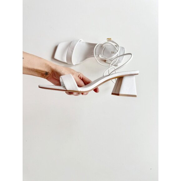 ZARA White Faux Leather Square Toe Strappy Block Heel Wraparound Sandals Size 39 - Picture 7 of 13
